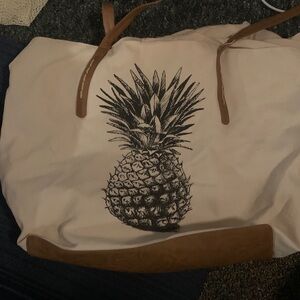 Pineapple Print Tote Bag - Cream and Brown